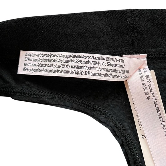 Victoria’s Secret Black Logo Shine Rhinestone Cotton Thong Panty NEW Size Medium - Picture 5 of 9